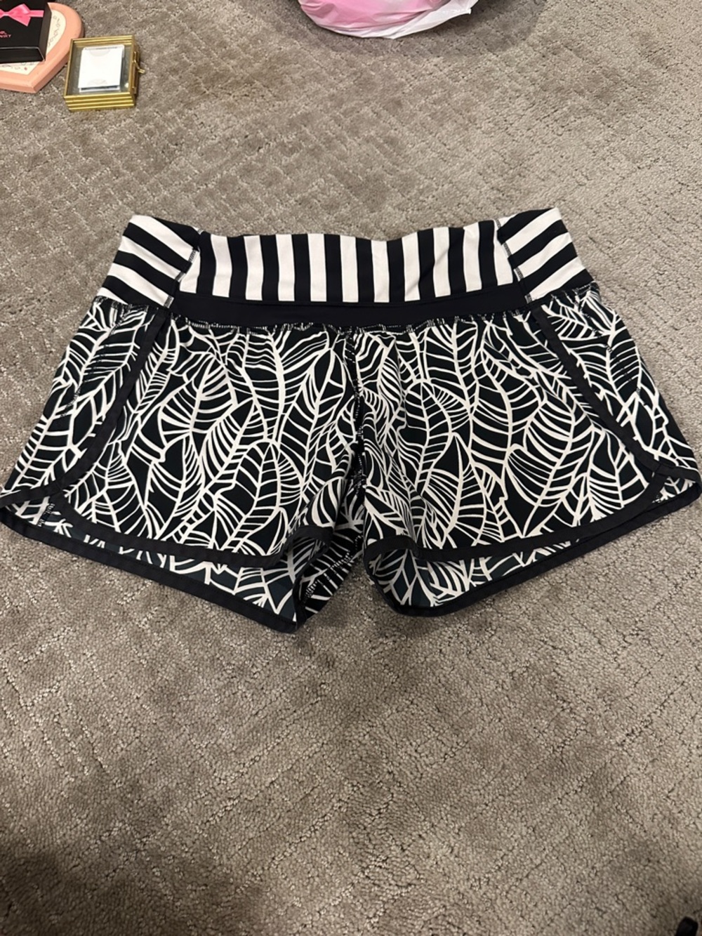 lululemon athletica Black & White Leaf-Print Athletic Shorts
